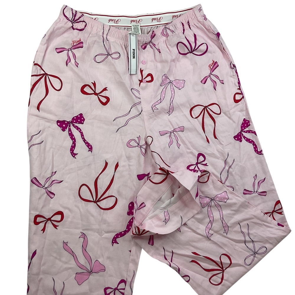Victoria's Secret PINK Pajama Pants Lounge Pink Bow Soft Fleece Women Sz M NWT